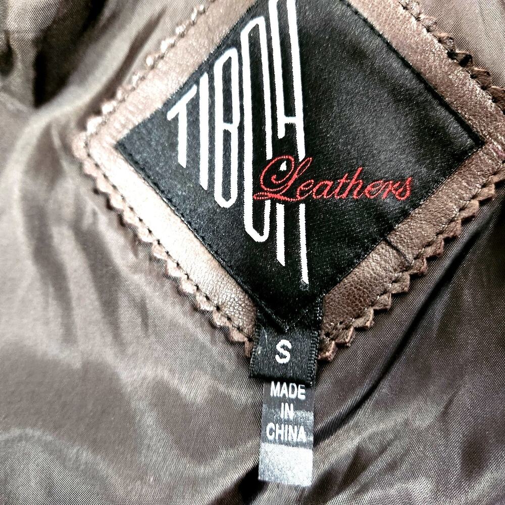 Tibor Lined Jacket Brown Size S Soft Leather Zip & Snap High Collar Classic Look - Picture 9 of 13